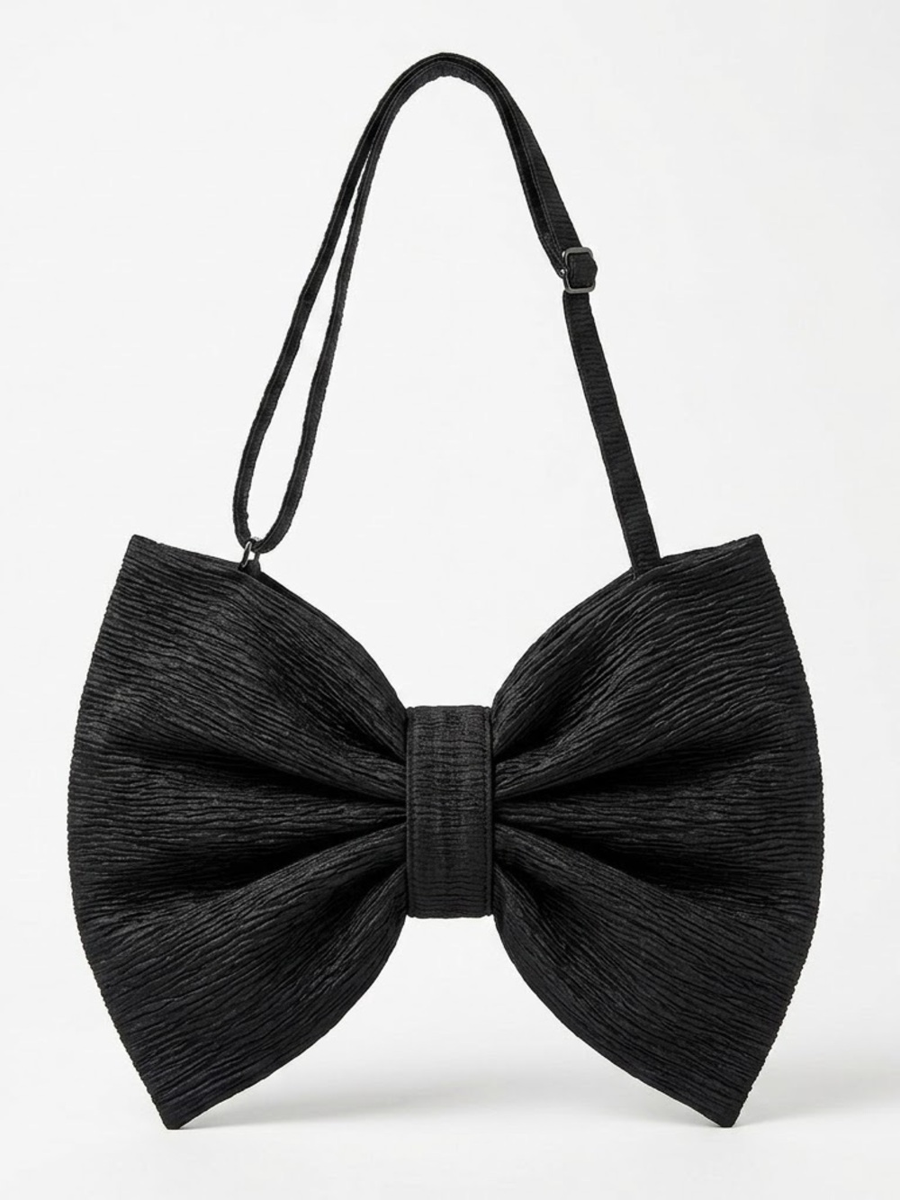 Boutique Shiny Chiffon Crepe Satin Textured Bow Clutch Crossbody Bag Purse Black